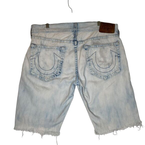 Vintage True Religion Jean Shorts Men 36 Blue Acid Wash Cut Off Made USA - Picture 1 of 13